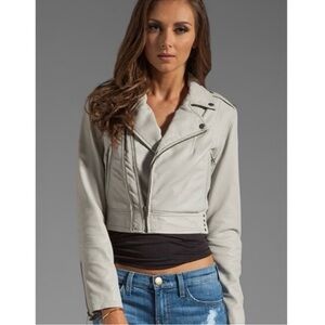 Joie Dolores B Pale Grey Lamb Leather Cropped Moto Jacket